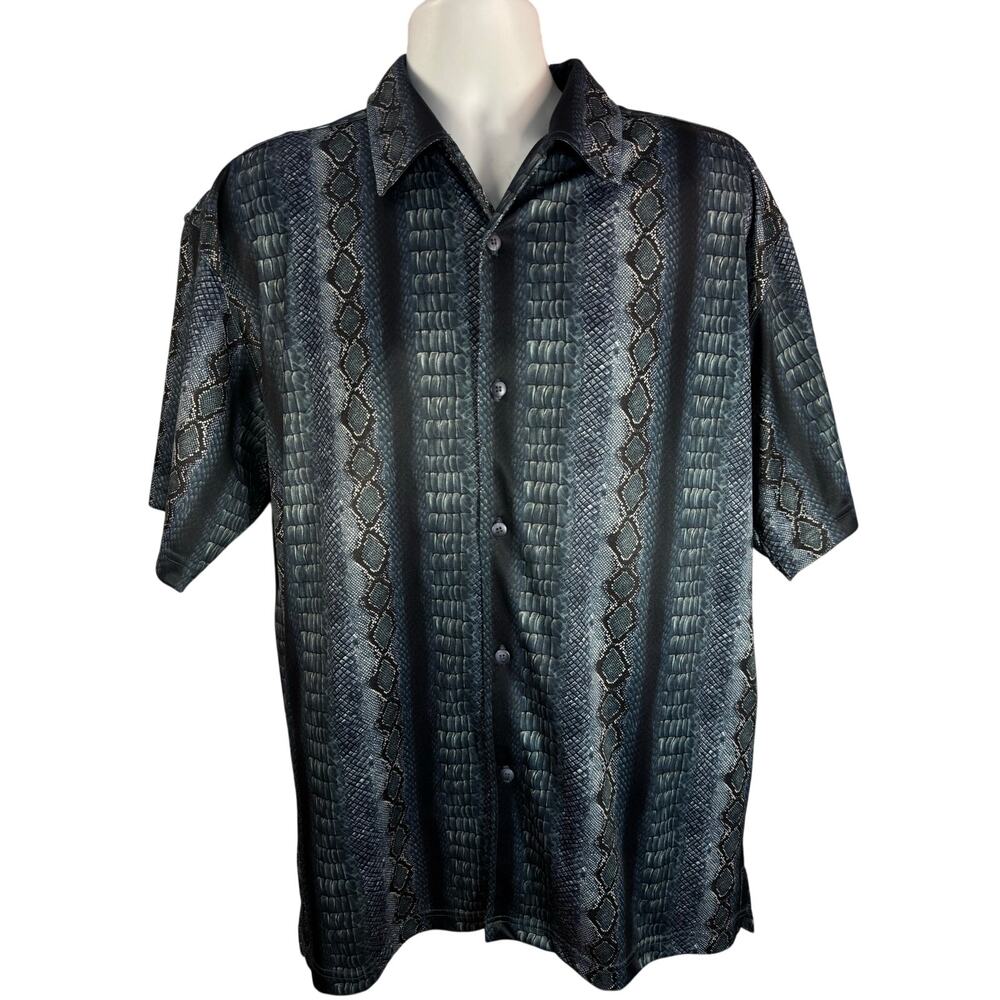 Elliot Sport Short Sleeve Shirt Snake Skin Graphic Size Large Blue White